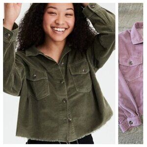 AMERICAN EAGLE | Corduroy Cropped Raw Hem Button Up Shacket | Sz. S